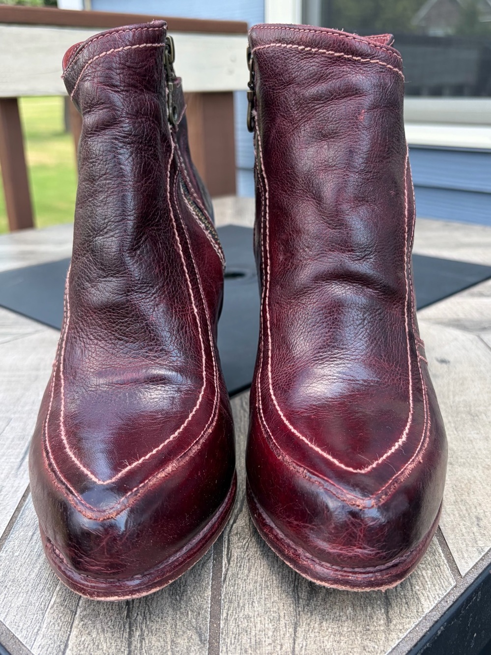 BED STU Isla Burgundy Leather Ankle Boots Women Sz 9.5 Heeled Buckle Cobbler - Picture 9 of 16